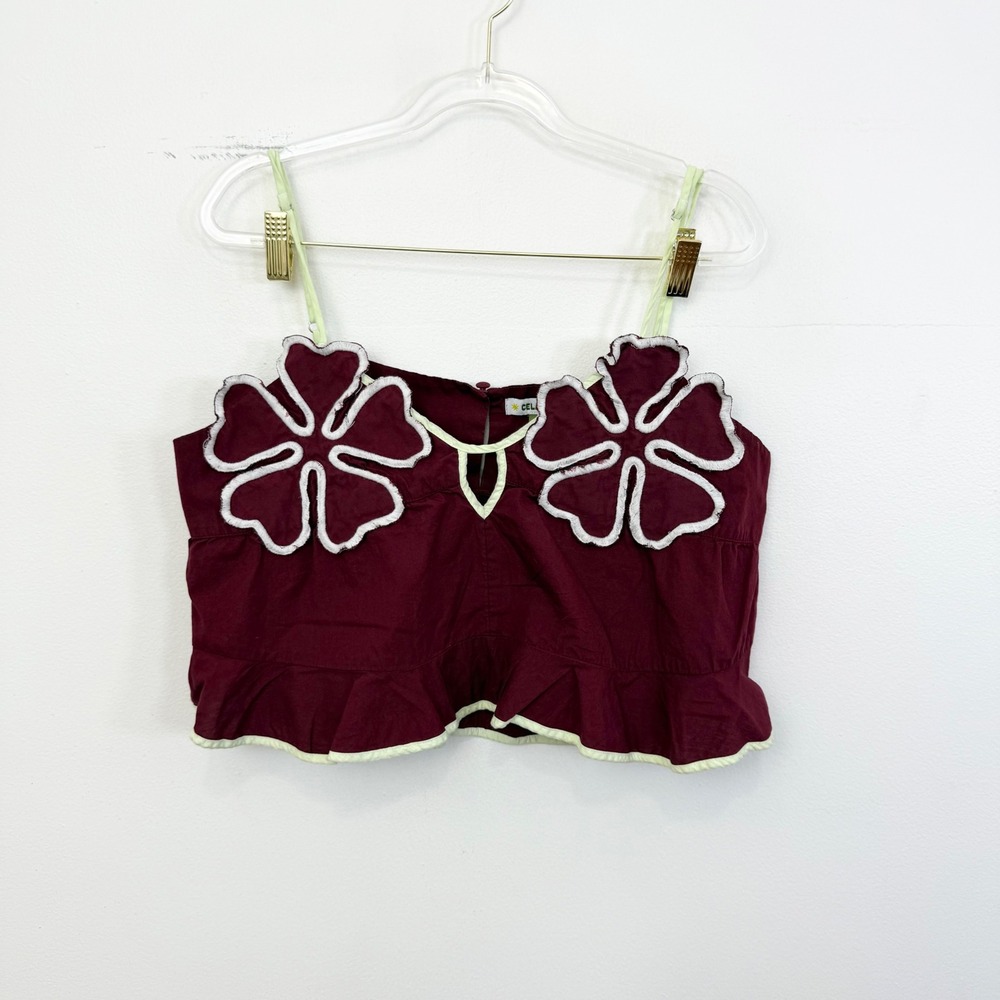 Anthropologie Celandine Bondi Bloom Floral Crop Tank Burgundy L